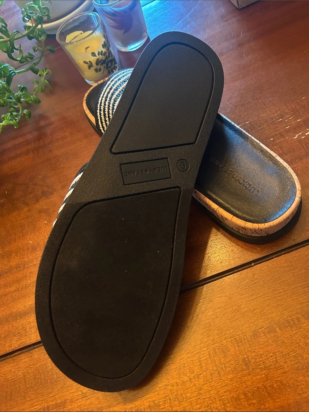 Women’s Lucky Brand Black & White Stripe Slide Sandals